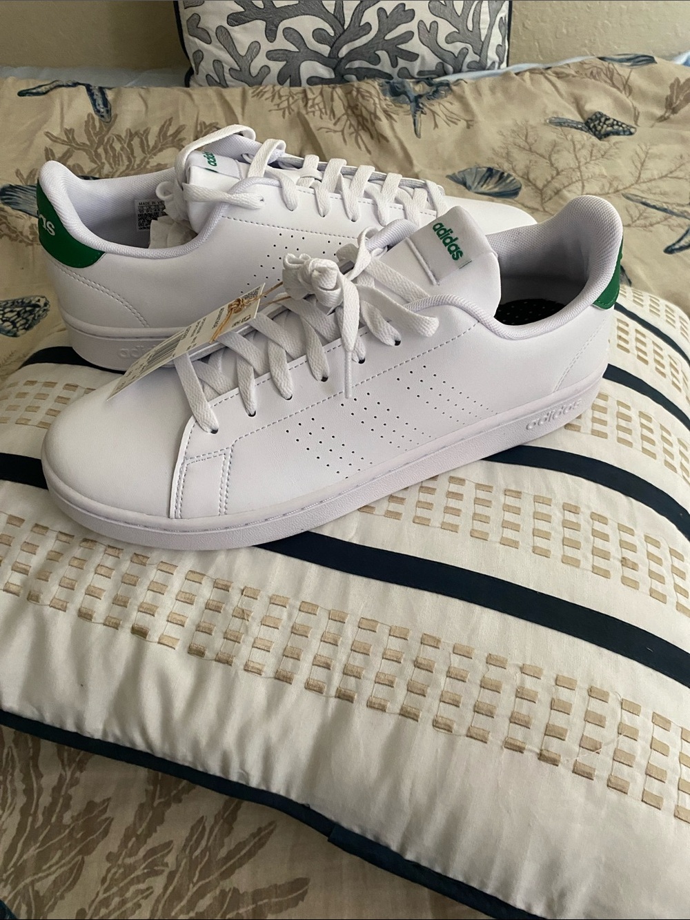 adidas White Leather Sneakers with Green Accents